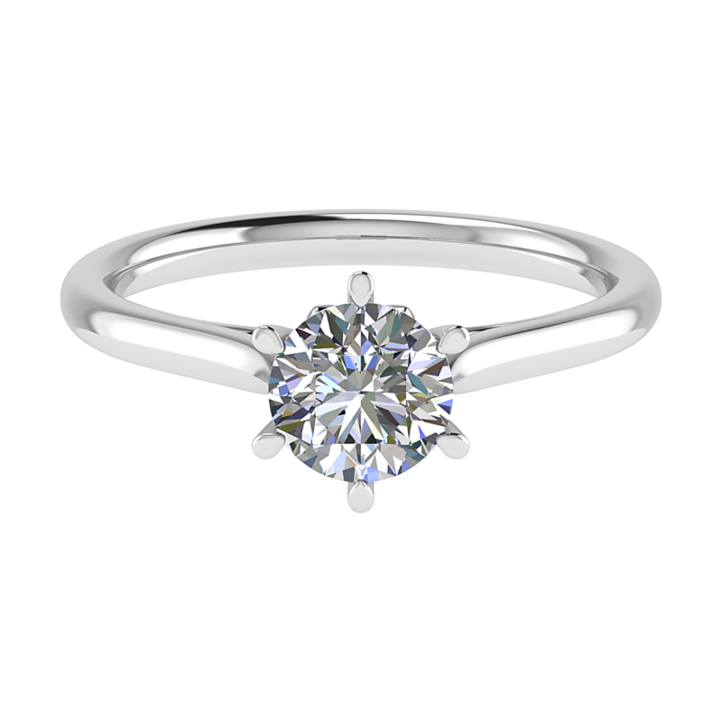 Förlovningsring Roshi i vitguld med diamant, tulpanfattning med smalt band och sex klor från Badrion - toppvy med 6 klor